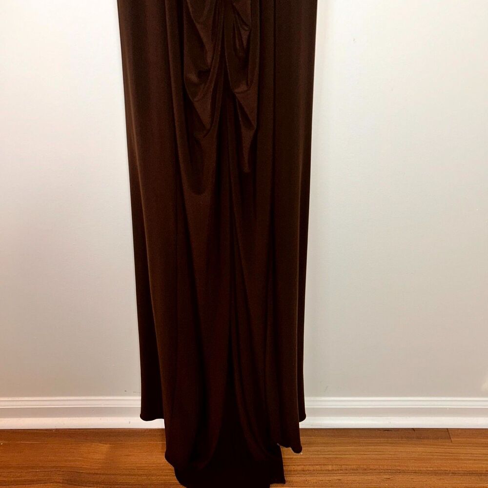 Xscape Maxi Dress Womens 10 Maroon Embellished Ruched Back Deep V-Neck Cocktail - Picture 10 of 11